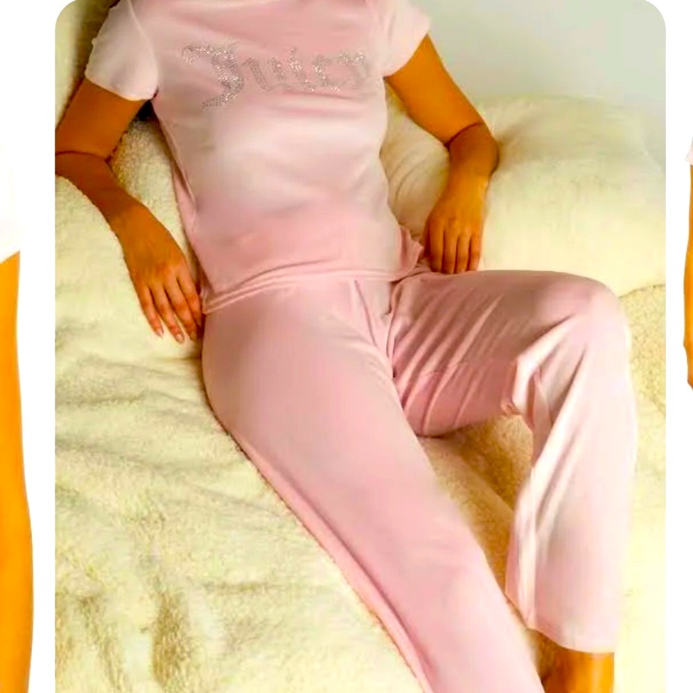 New Juicy Couture Pink Velour Bling Top & Pants 2 Piece Set - Picture 5 of 17